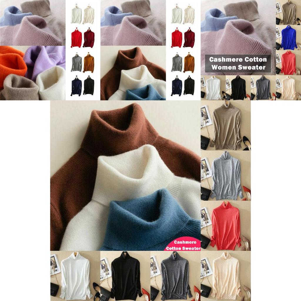 Women's Winter Slim Sweater Knit Turtleneck Soft Cashmere Wool Long Sleeve Pullover