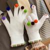 Knitting Gloves Colorful Hairball Cycling Driving Gloves Full Finger Mittens  Autumn