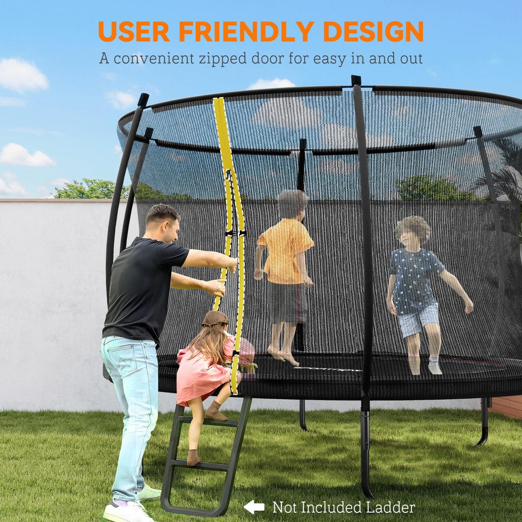 8ft Outdoor Trampoline with Enclosure Net, Spring Cover, Black