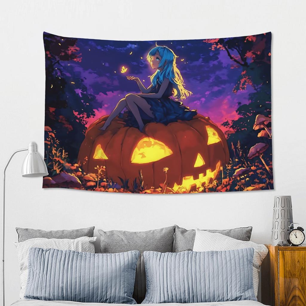 Halloween Girl Pumpkin Hill Print Tapestry Room decoration Home Decoration Tapestry Decor Accessories Cute Room Decor