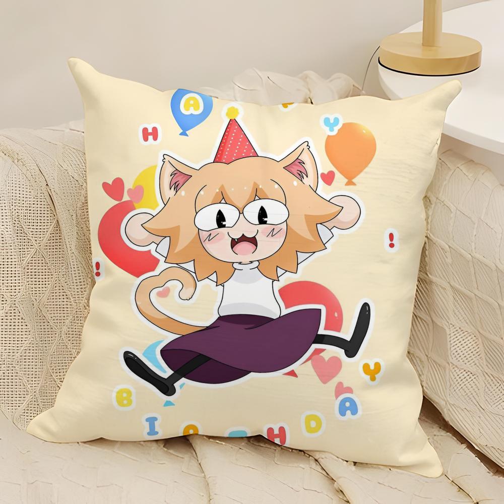 Kawaii Neco Arc Anime Pillow Case Natural Linen Double-Sided Printing Sofa Home Decor Cushion Cover