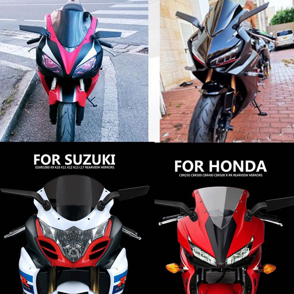For HONDA Kawasaki Suzuki Yamaha BWM Motorcycle Mirrors Modified Wind Wing Adjustable Rotating Rearview universal