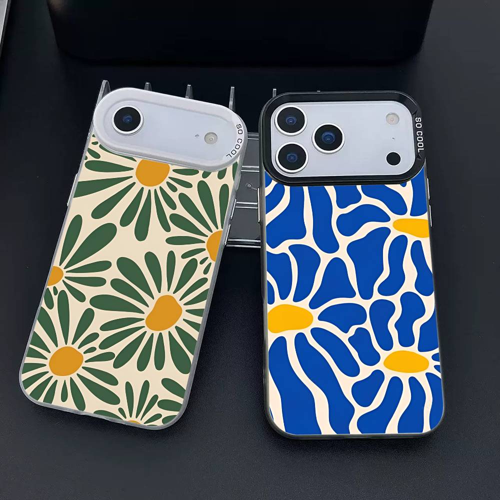 Retro Daisy Floral Summer Trendy phone case for iPhone 17 17Air 16 15 14 13 12 11 Pro Max Plus Colorful Silver