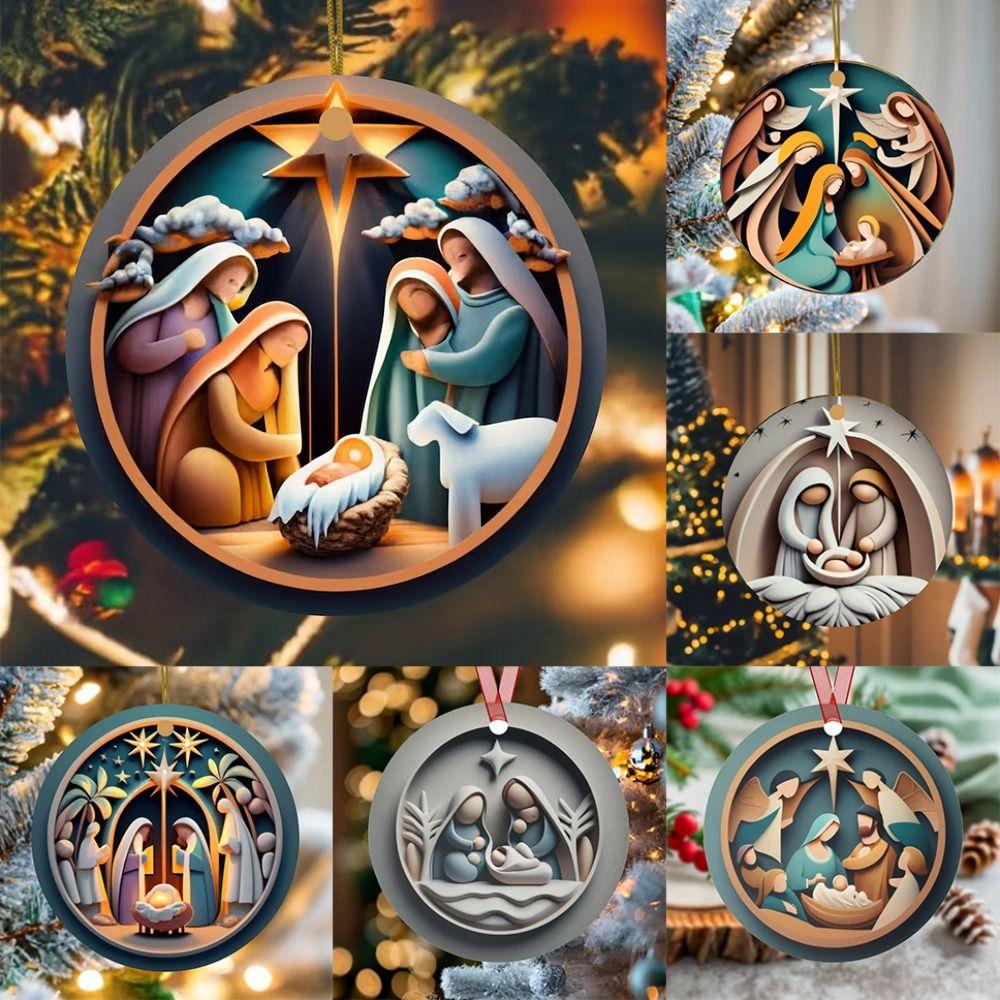 New Acrylic Painted Nativity Pendant Decoration Hangable Christmas Pendant Christmas Tree Ornaments