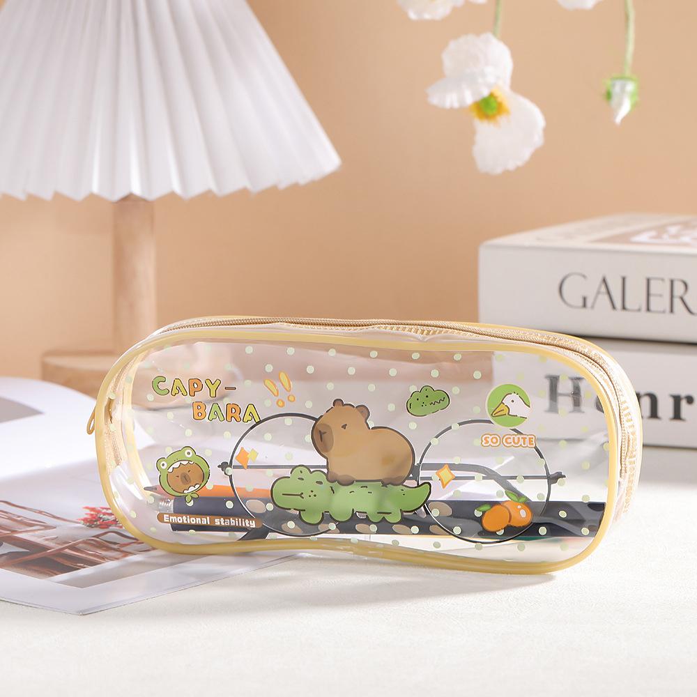 Cartoon Capybara Pencil Case Transparent Waterproof Zipper Pen Pouch Large Capacity Stationary Organizer Bag School Supplies