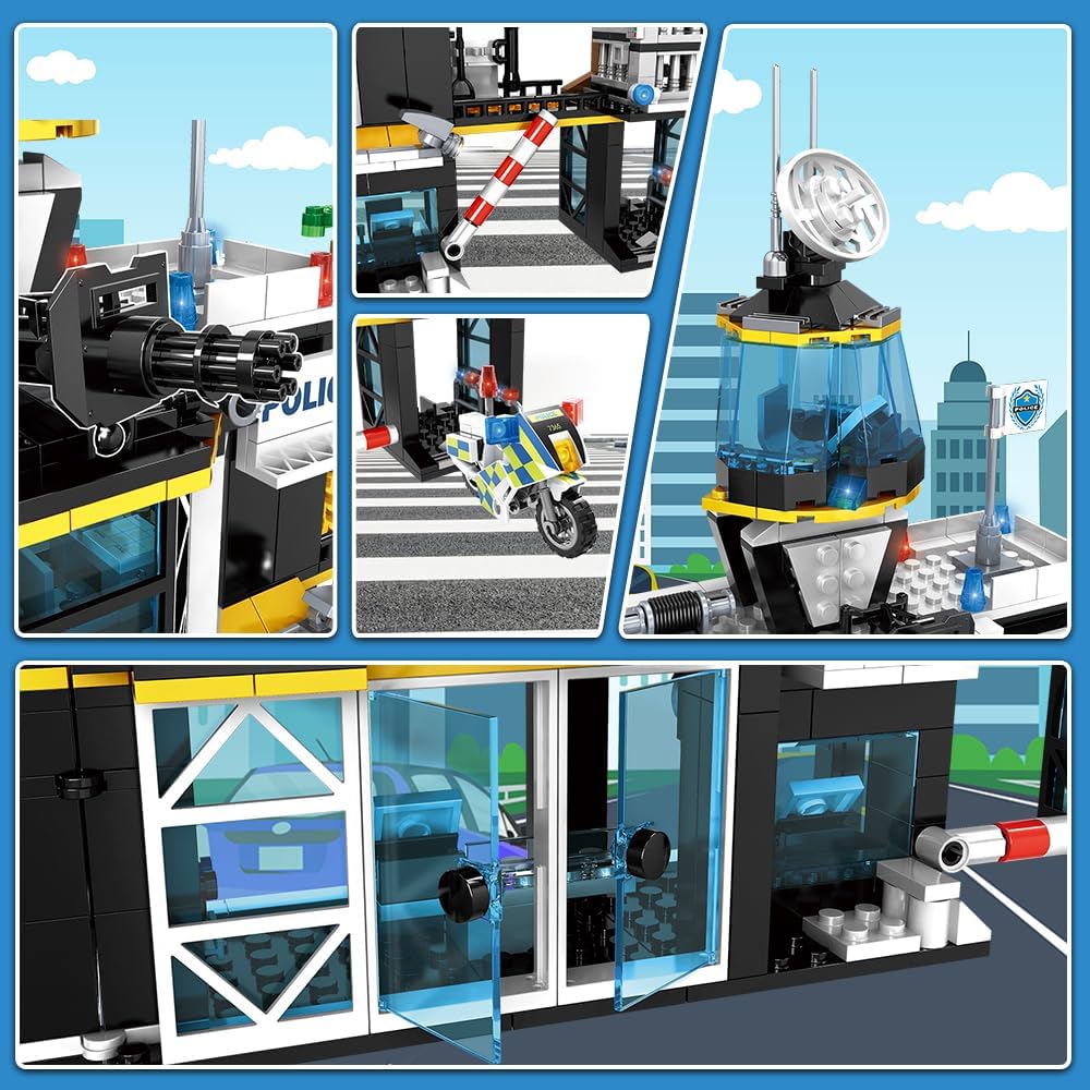 HOGOKIDS City Police Station Building Set - 1261 PCS Police Building Blocks Toys with Helicopter Motorcycle and 2 Cars, STEM Police Construction