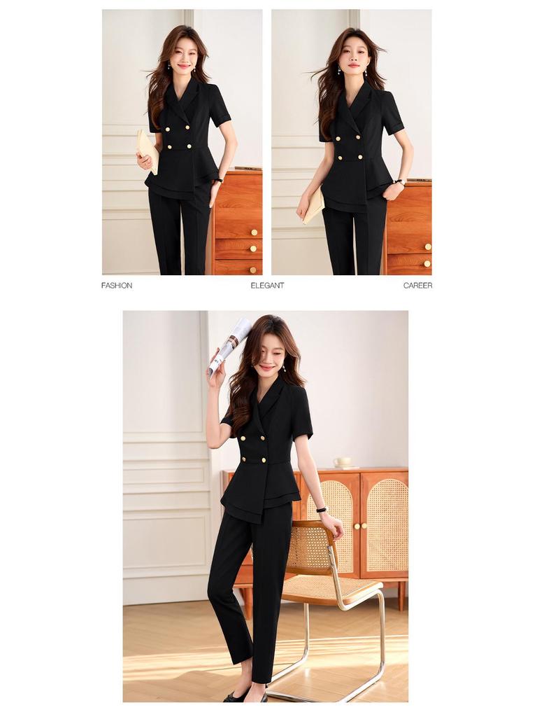 Women's Summer Short-Sleeve Suit Set - Elegant, High-End Professional Attire for Front Desk Managers