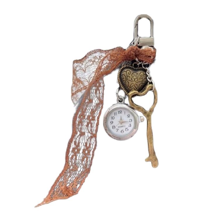 Romance Heart Pocket Watch Charm Keychain Portable Sturdy Alloy Gift for Her