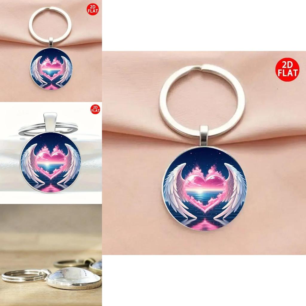 Angel Wings Heart Marine Pattern Glass Alloy Keychain Gift For Teenagers And Party Events