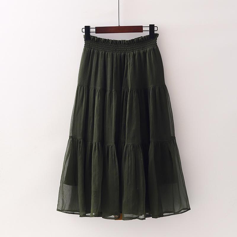 

[Nuo] Shopping Mall Brand Discount Fashion Style Female Western Style Fashion Elastic High Waist Double Layer Tiered-Ruffle Long Dress 1k170 Army Green S/155