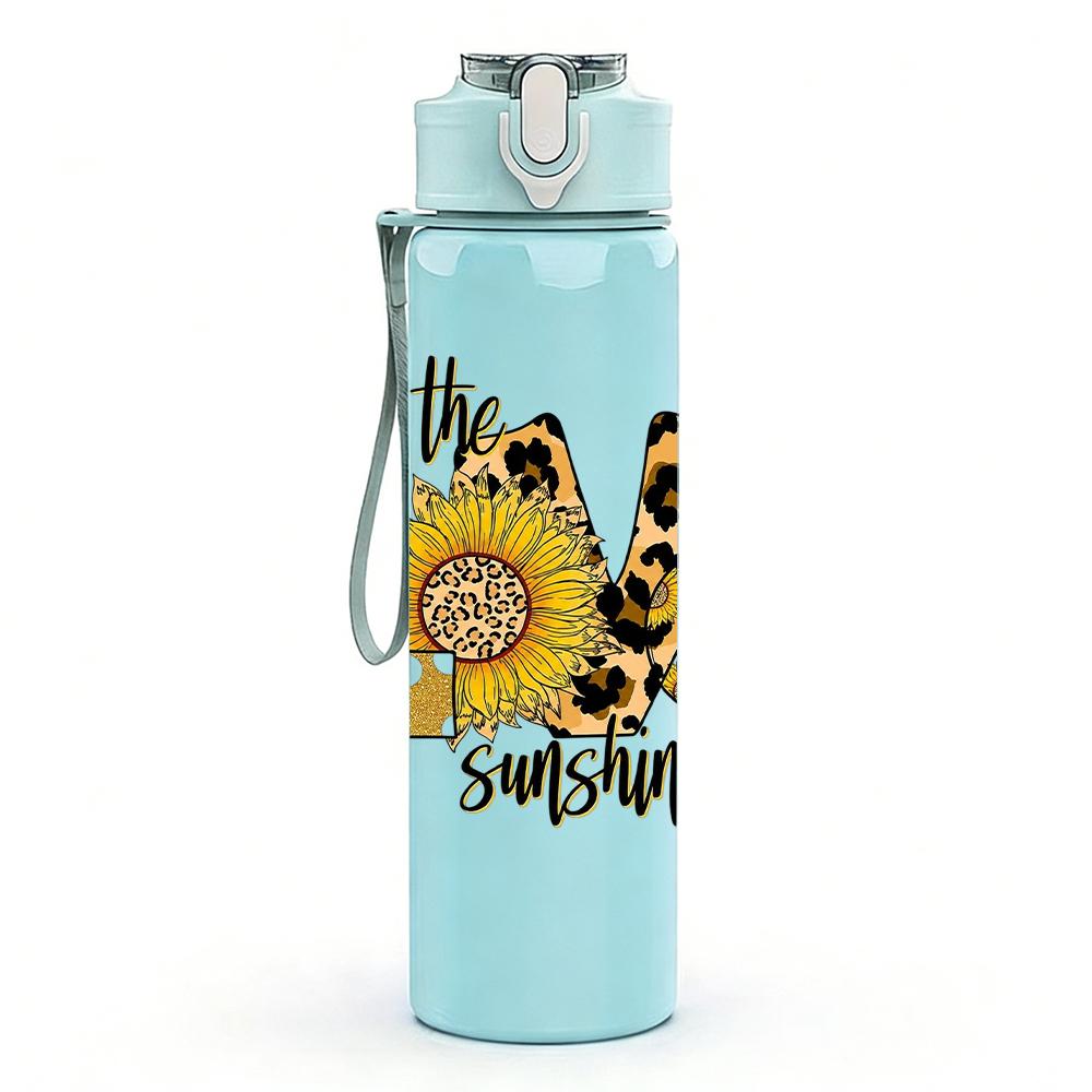 1PC Leopard Sunflower Quote Graphic,750ml Color Plastic Sports Water Bottle,Leakproof Flip Straw Lid,Suitable for Sports Office Home Use