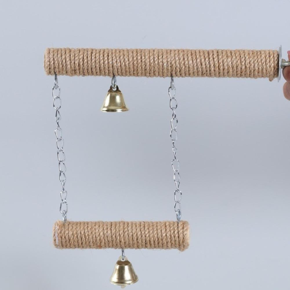 Double Layer Wood Standing Stick Colorful Cotton Rope Bird Cage Swing Bird Perch  Bird Cage Style A