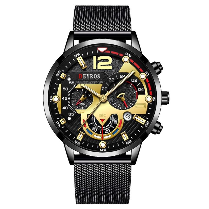 DEYROS Trend Personality Men's Calendar Watch Fashion Business Mesh Belt Luminous Quartz Watch Men's Watch