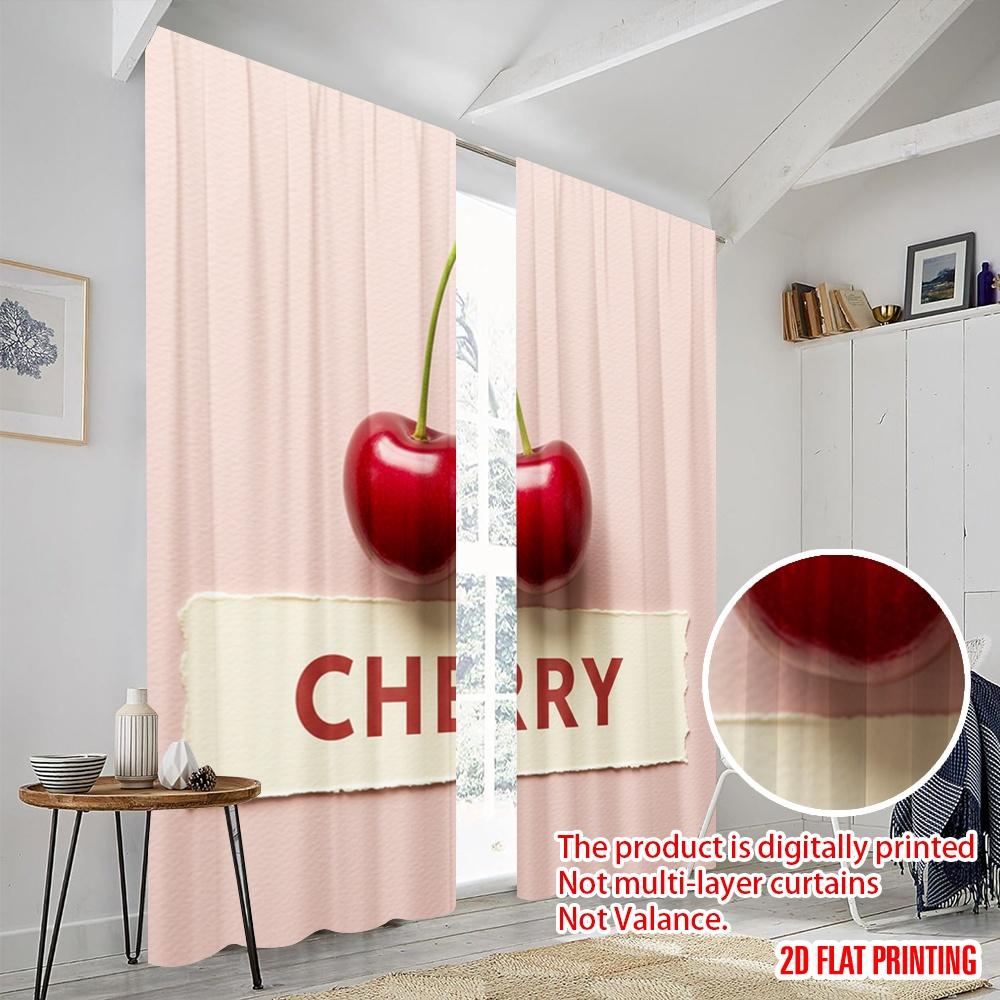 2pcs 2D Flat Printing Drapes Cute Cherry Design 100% Polyester Without Electricity Party Decorations for Entryway Room Parties