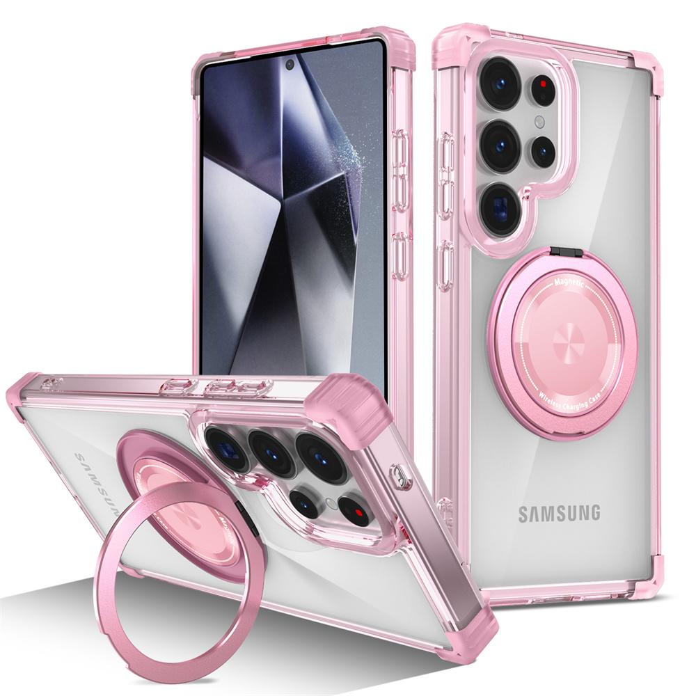 

360°Rotating Magnetic Wireless Charging Stand Clear Phone Case for Samsung Galaxy S26 Ultra S25 S23 S22 S21 Plus S24 FE Cover Galaxy Note20 Ultra