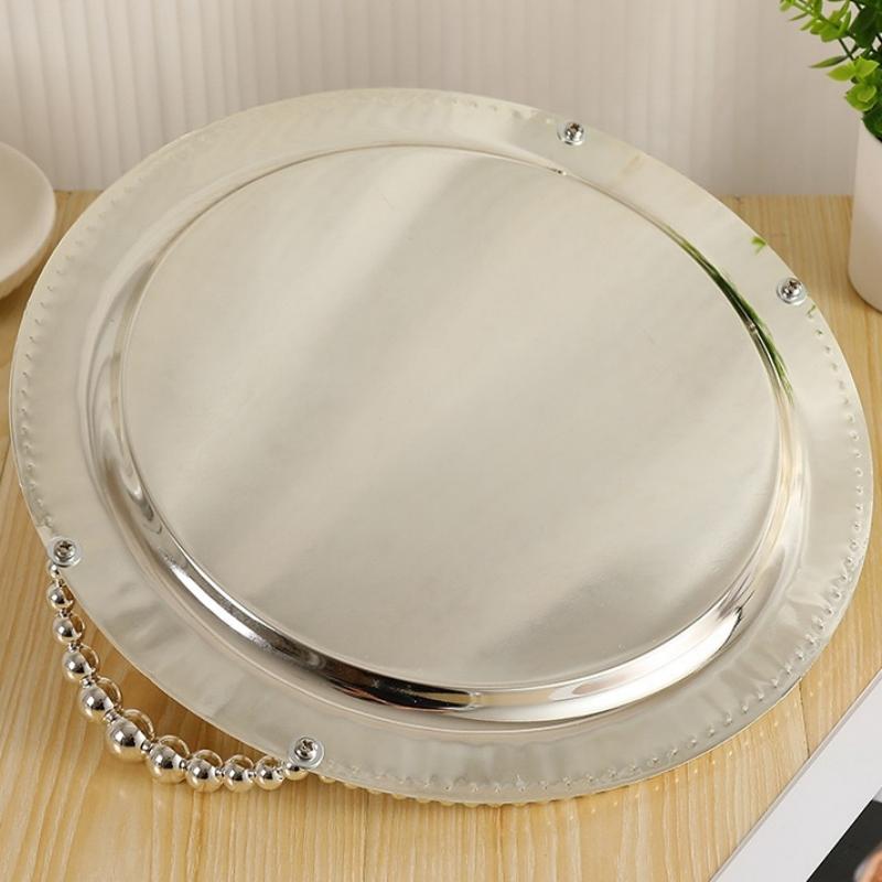 European Style Polishing Texture Circle Shape Tray,Silver Alloy Tea Disc Home Cheese Food Plate,Snack Disc Table Decoration