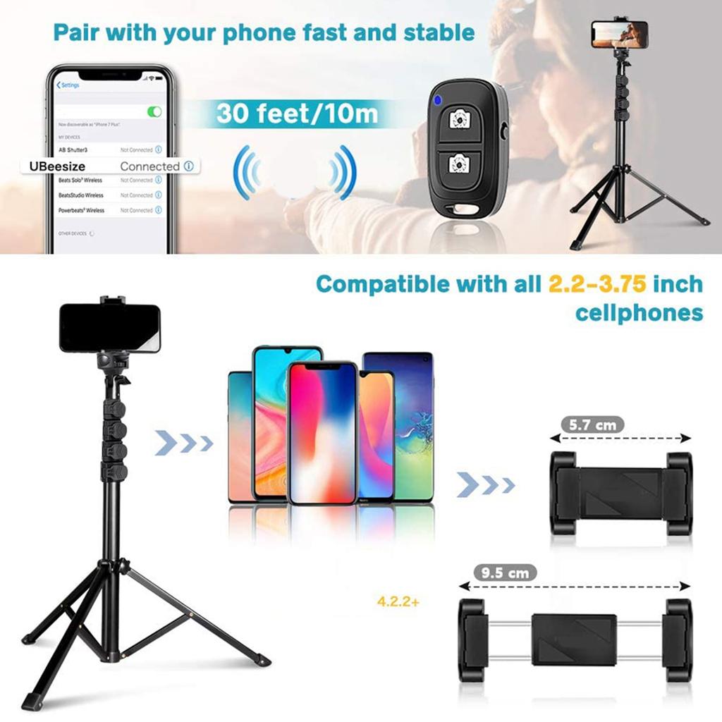 62 Inch Selfie Stick Tripod Extendable Cell Phone Tripod Stand Compatible for IOS Android Phone Action Camera
