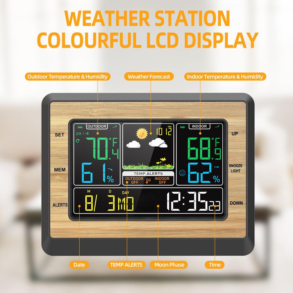 Home Large Digital Display Weather Clock With Environmental Monitoring And Air Pressure Tracking Energy Efficient Design