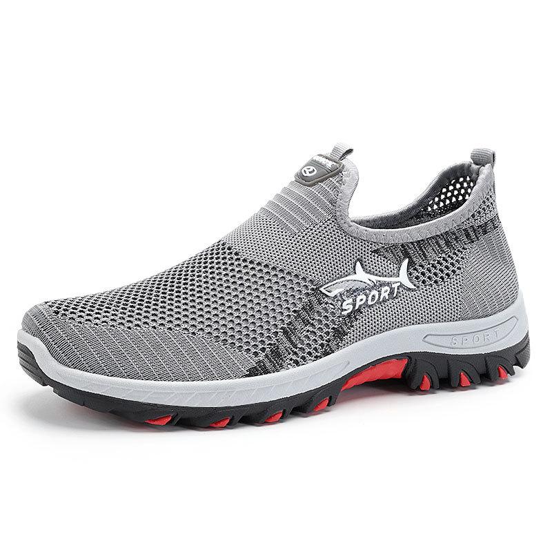 Atmungsaktive Mesh-Slip-On-Sneaker für Herren, Leichte Fly-Knit-Freizeitschuhe mit Haifischdesign, Dämpfende rutschfeste Sportschuhe für große Größen