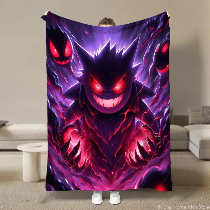 Japanischer Anime Pokemon Gengar Cartoon Plüsch Flanell Decke für Bett Sofa Weiche Flanell Überwurf Flauschige Kinder Schüler Kind Decken