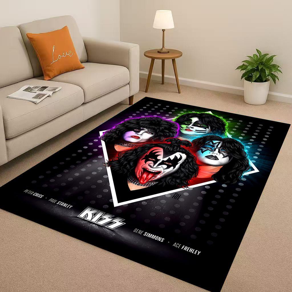 HD Kiss Rock Heavy Metal Band Gene Simmons Wohnzimmer Rutschfester Teppich für Schlafzimmer Spielzimmer Sofa, Heimdekoration Fußmatte