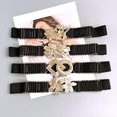 Women's Elegant Elastic Belt with Alloy Flower Buckle