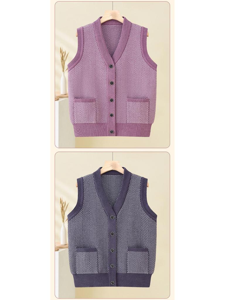 Grandma's Plus Velvet Knit Vest: Cozy Shawl for Middle-Aged and Elderly Women in Spring, Autumn, and Winter