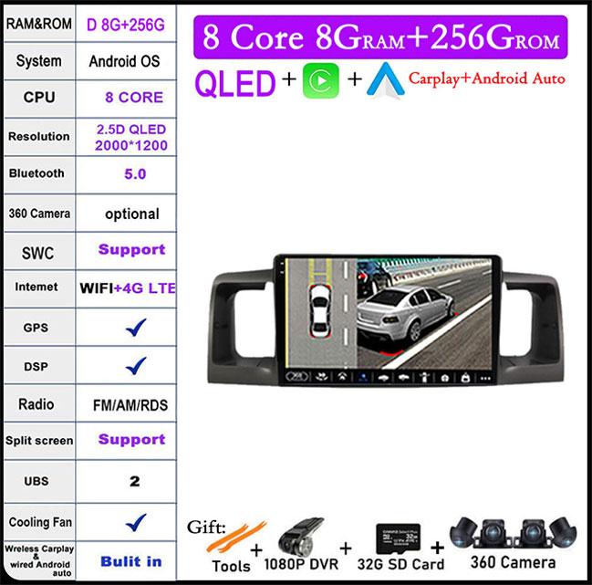 Android 14 For Toyota Corolla E120 E 120 Byd F3 2007-2011 Dsp 4G LTE Car Video Radio Multimedia GPS Player Carplay