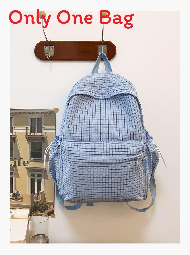 Schoolgirl Nylon Plaid Backpack With Fabric And Curved Shoulder Straps For High School Students