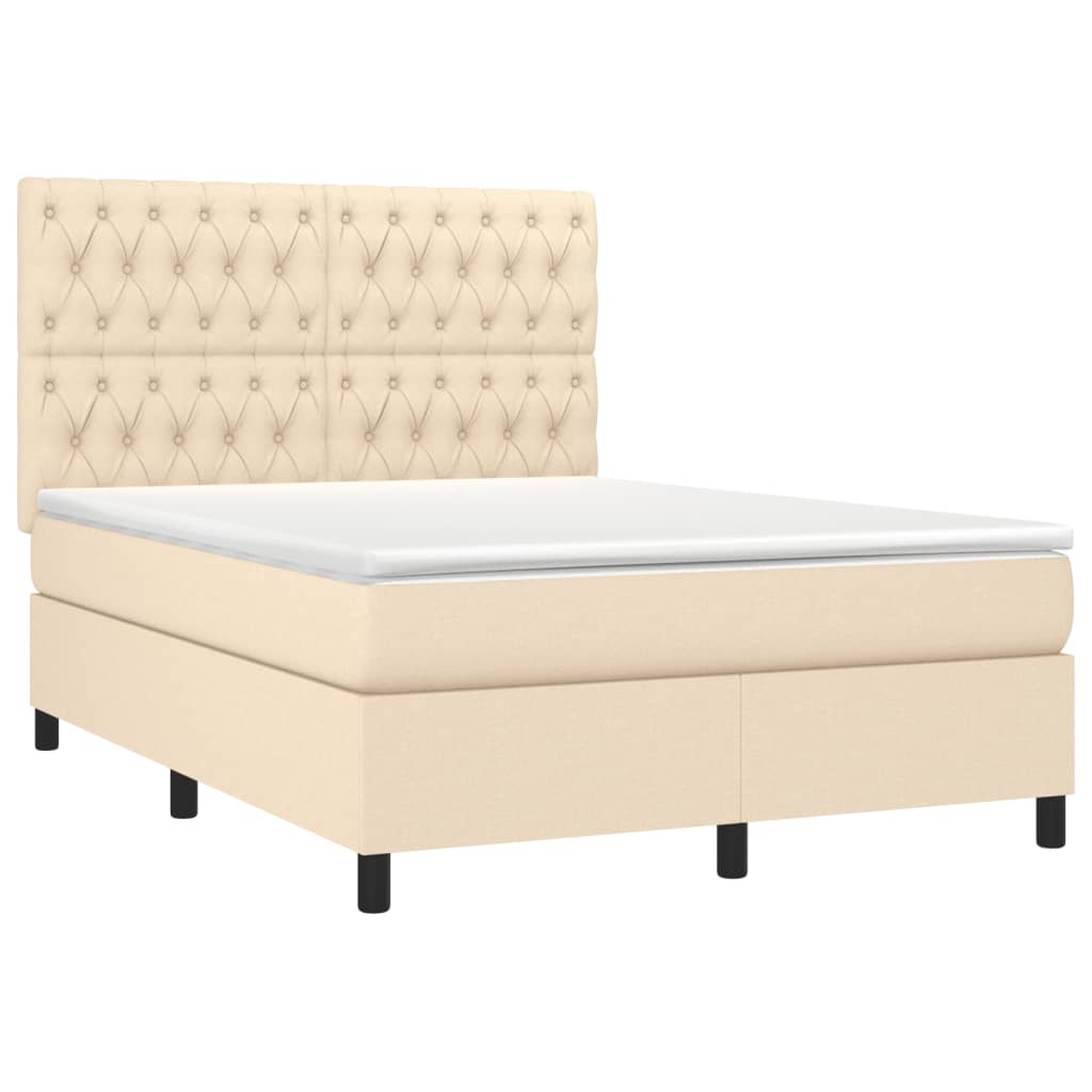 Box Spring Bed with Mattress Cream 140x190 cm Fabric