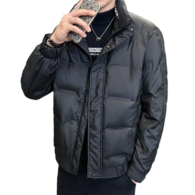 Winter new down jacket men's short stand-up collar trendy brand solid color fashion casual thickened warm white duck down jacket