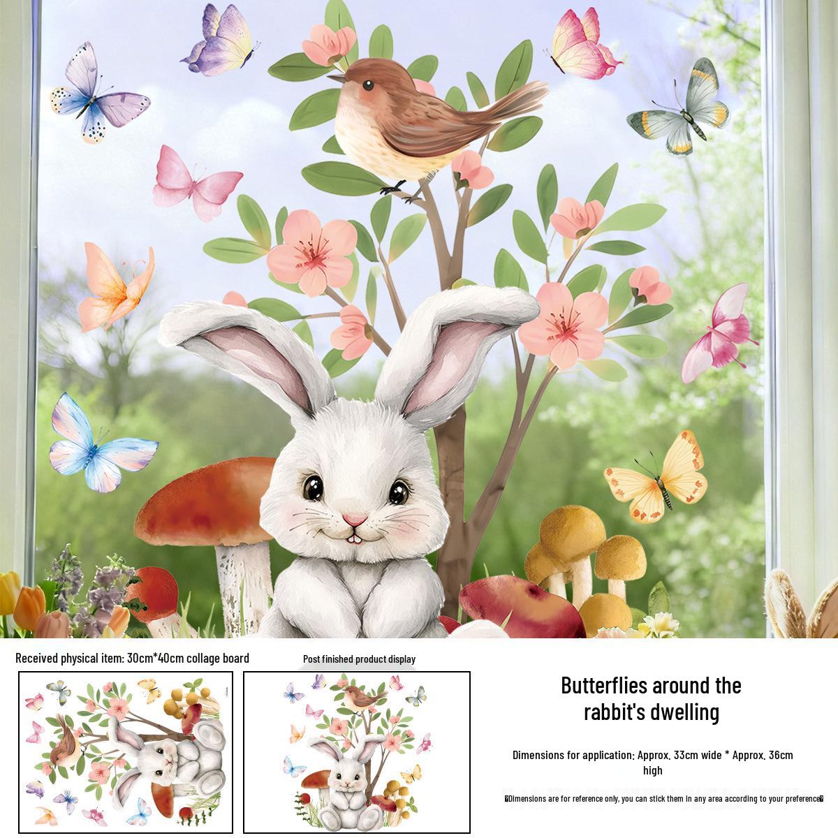 Easter 2026 Cartoon Rabbit & Butterfly Electrostatic Window Stickers Adhesive