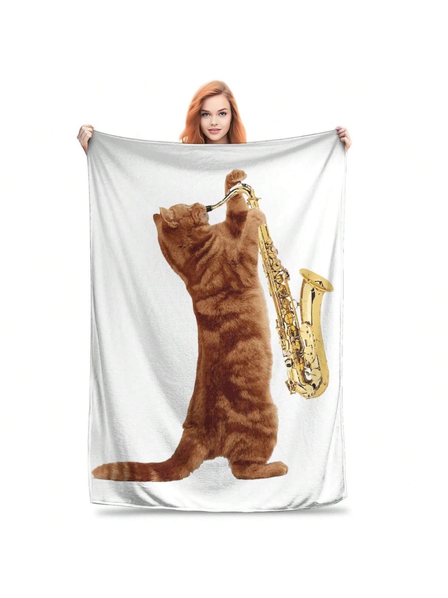 

Saxophone Player Music Art Y2k Graphic Blankets Soft Warm Flannel Throw Blanket Cover For Bed Living Room Picnic Travel 75X95CM сірий колір