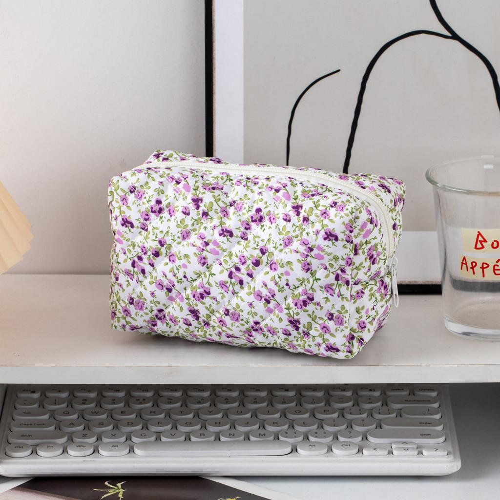 Floral Makeup Bag Large Capacity Organizer With Zipper For Travel And Home Use