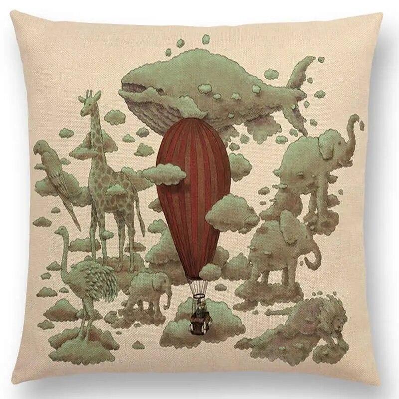 Sofa Throw Pillow Cover Home Decor Cute Little Ghost Sailing Whale Ocean Diver Print Cushion