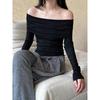 Luxi Pure Desire Hot Girl Off-Shoulder Slim-Fit Langarm-T-Shirt