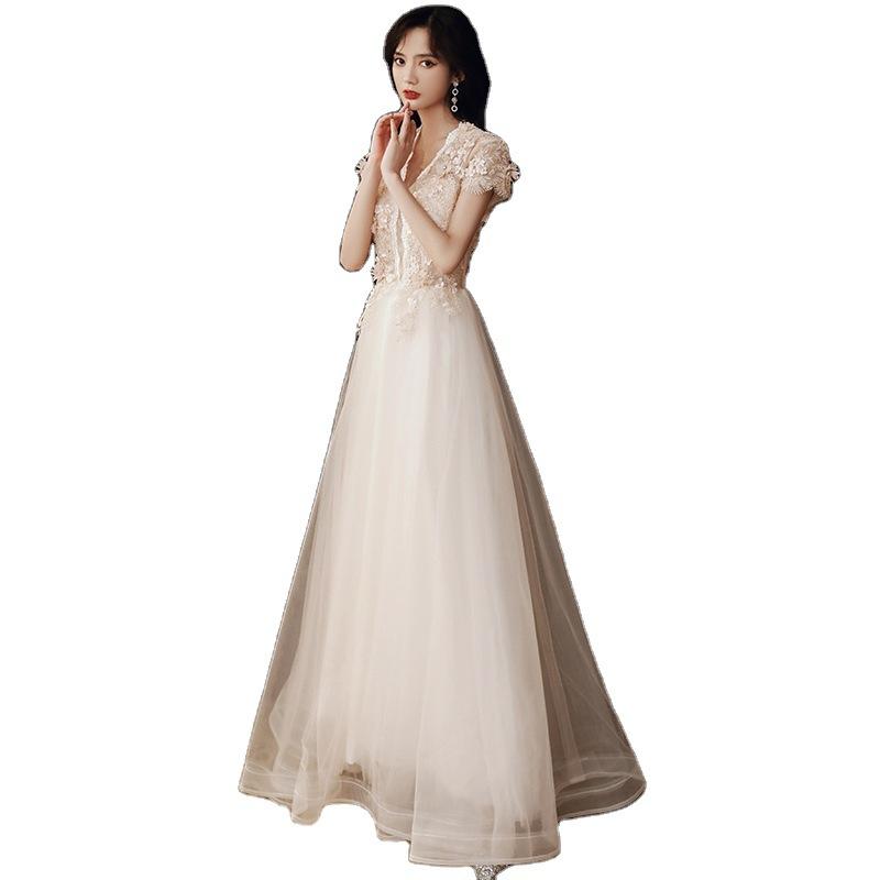Banquet Evening Dress Women's 1011 New Long Sexy Host Champagne Fairy Fantasy Mori Evening Dress Skirt