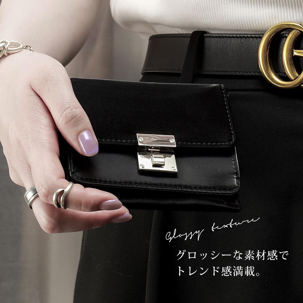 [Umbenennen] Glänzendes Dreifach-Portemonnaie mit Silberschnalle, Mini-Portemonnaie für Damen und Herren, Bietet Platz für viele Karten, Einfach zu bedienen, Stilvoll, Silber und Schwarz