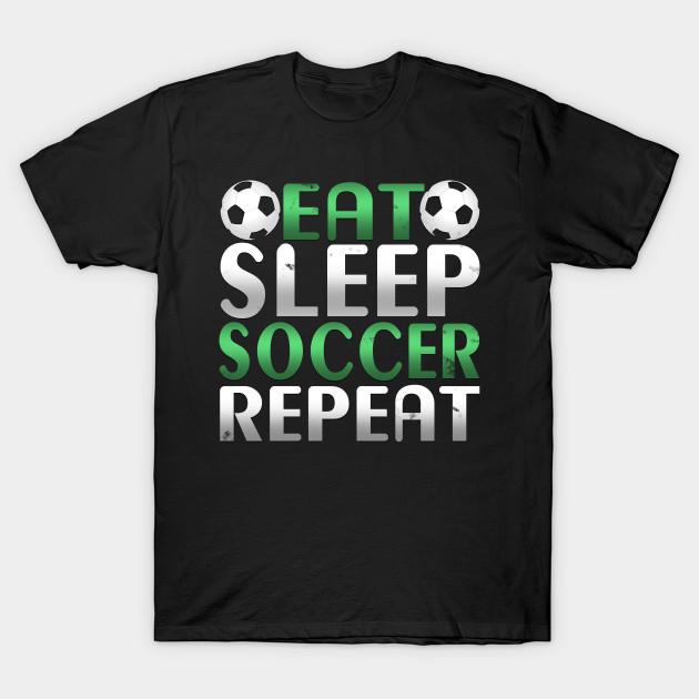 Men Black Print T-shirt Awesome Eat Sleep Soccer Repeat Soccer Player Novelty Design No-Cut Transfer Paper Print Cotton Tshirt M