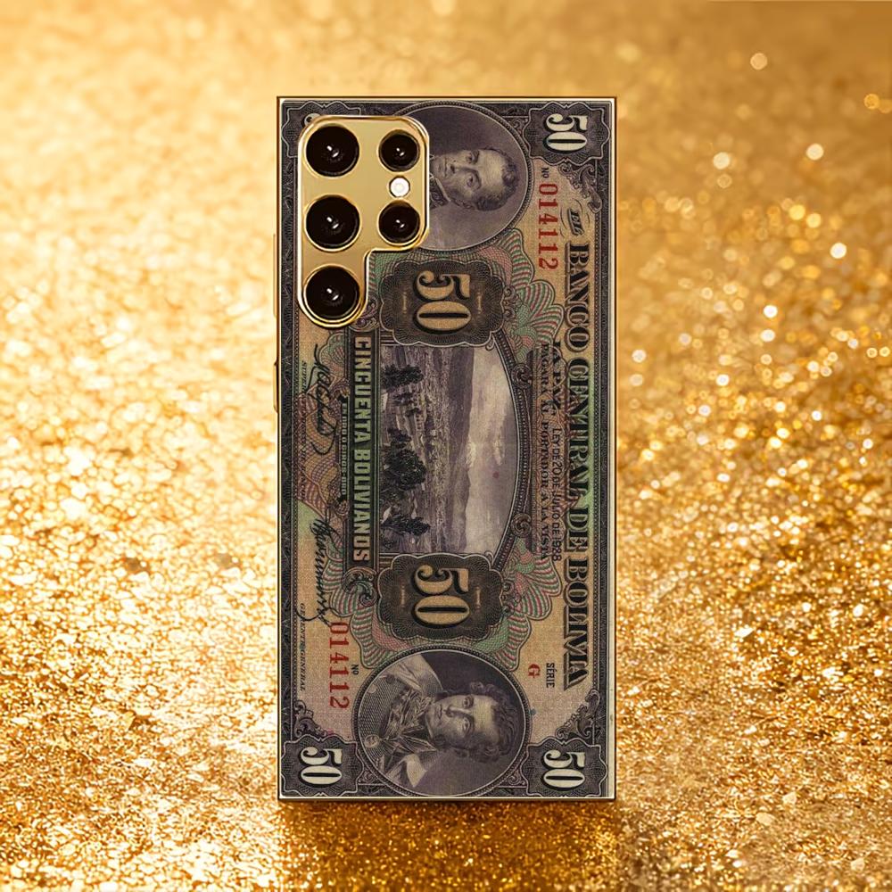 Banknote Atmosphere Simplicity High-end Electroplating Glass PhoneCase for Samsung Galaxy S26 S25 S24 S23 S22 S21 FE,Ultra,Plus