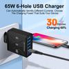 65W 6 Ports USB Fast Charger EU/US/UK Plug Quick Charge 3.0 for IPhone 16 15 14 13 Xiaomi Samsung Redmi K60 Travel Mobile Wall Charger