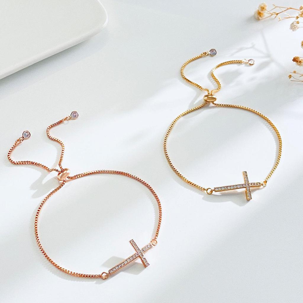 Diamond-Studded Cross Bracelet for Women: Elegant Adjustable Drawstring Bangle In European and American Style