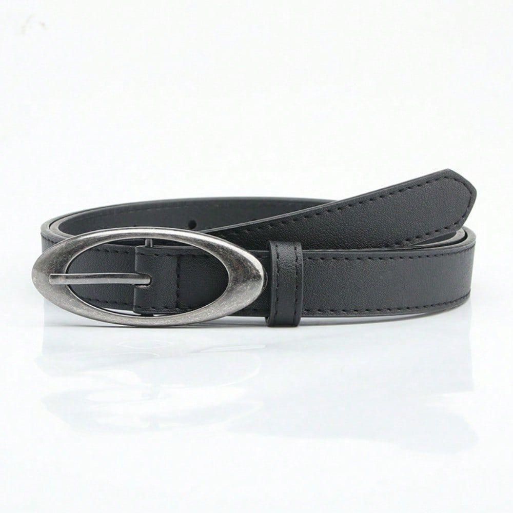 Oval Ancient Silver Alloy Buckle Belt for Women's Fashionable Personality Casual Versatile Jeans Decorative Belt