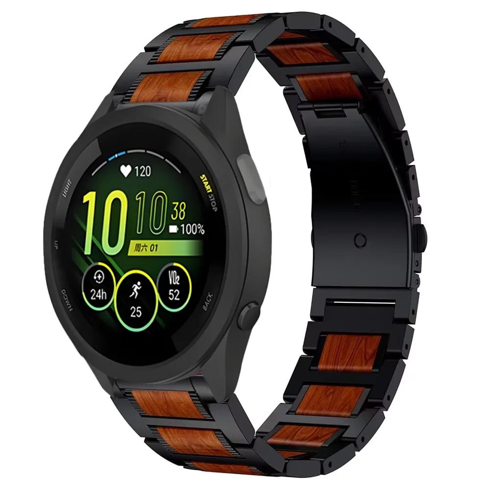 22mm Rosewood+Metal Strap For Garmin Forerunner 965 265 255 265 970 570 Stainless Steel Bracelet For Garmin Venu 4 3 2 Wristband