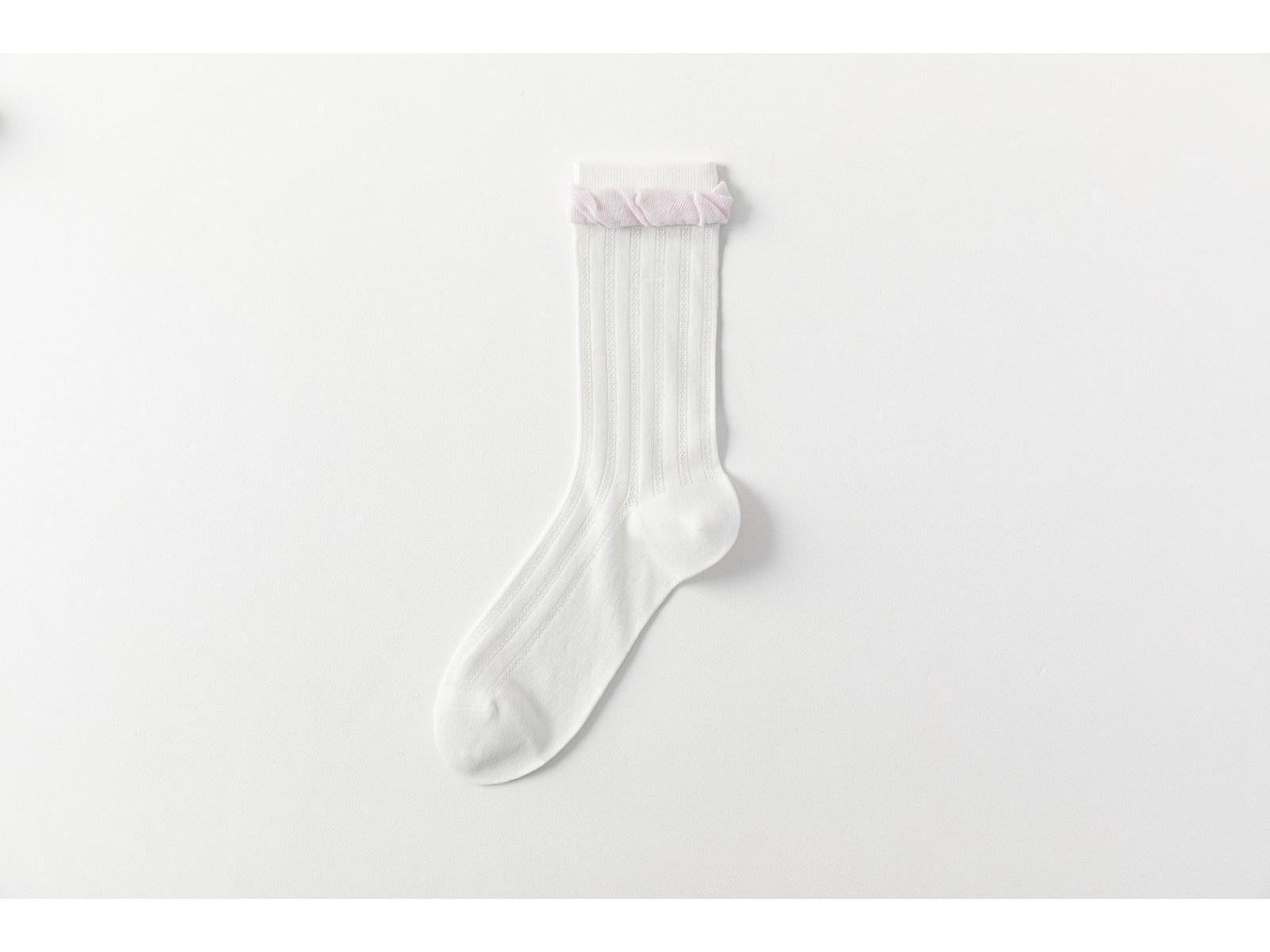 Spring & Summer Breathable Mesh Mid-Calf Socks with Bow Lace Bubble Cuff One Size