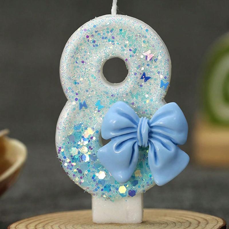 1pc Handmade Birthday Candle Party Celebration Supplies Decorative Candle Blue Bowknot Creative Digital Candle For Birthday Cake