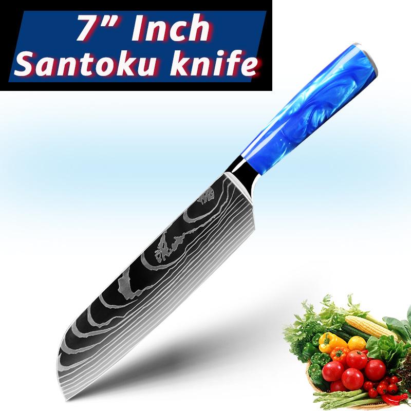 10pcs Stainless Steel Knife Set Blue Resin Handle Chef's Knife Kitchen Knife Japanese Knife Peel Knife