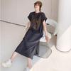 Cartoon Dog Print Short-sleeved Loose-fitting Slimming and Lazy Style Slit Female Dress