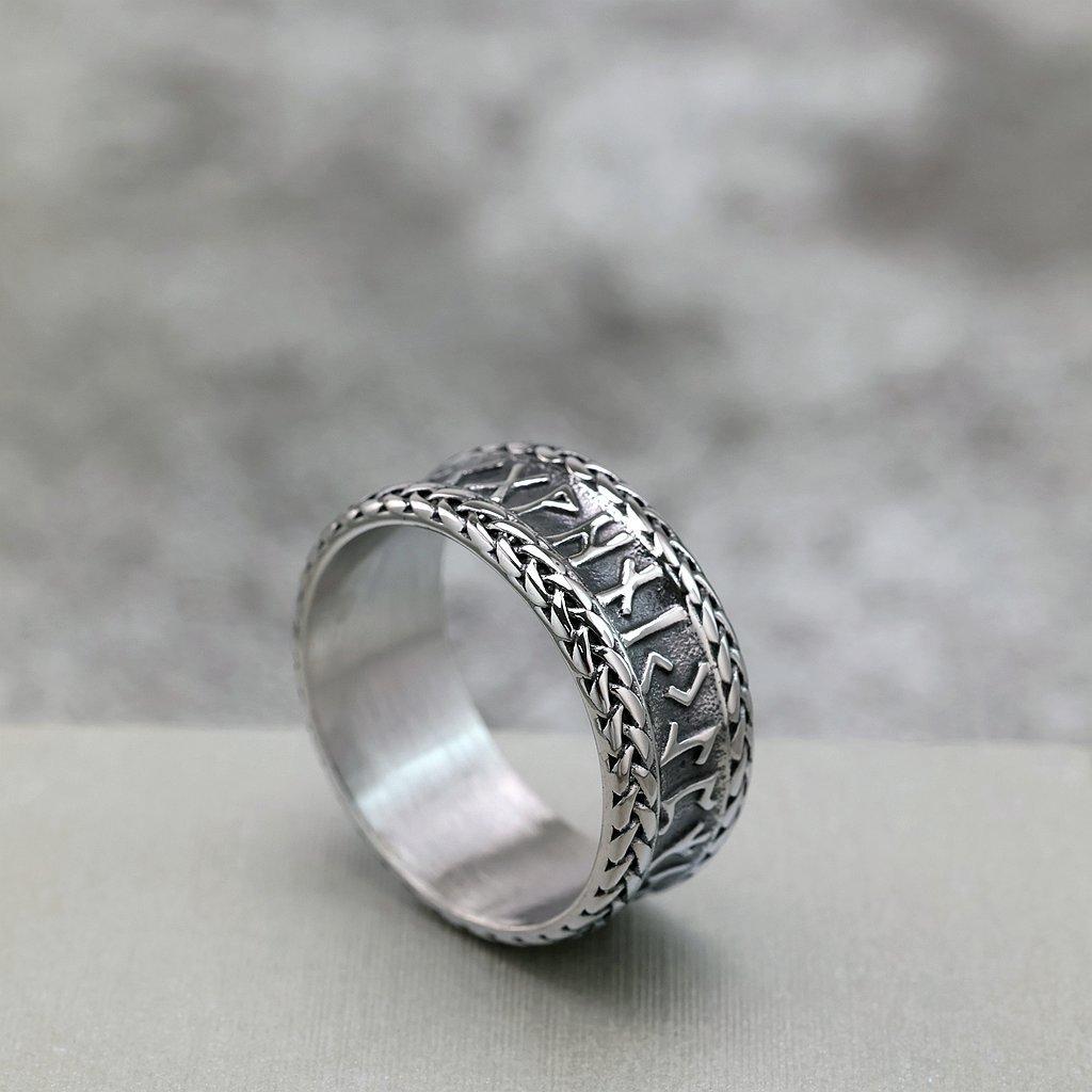 Vintage Stainless Steel Men's Viking Rune Ring Fashion Statement Band