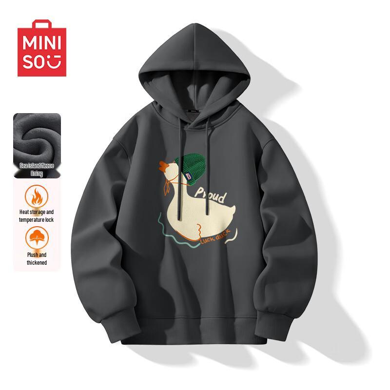 

MINISO Men s Plush Hooded Duck Print Sweatshirt XL